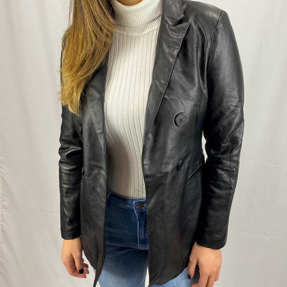 Double Breasted Faux Leather Blazer